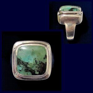 Thai Sterling Silver 925 Green Chrysoprase Statement Ring Chunky Unisex Sz 9